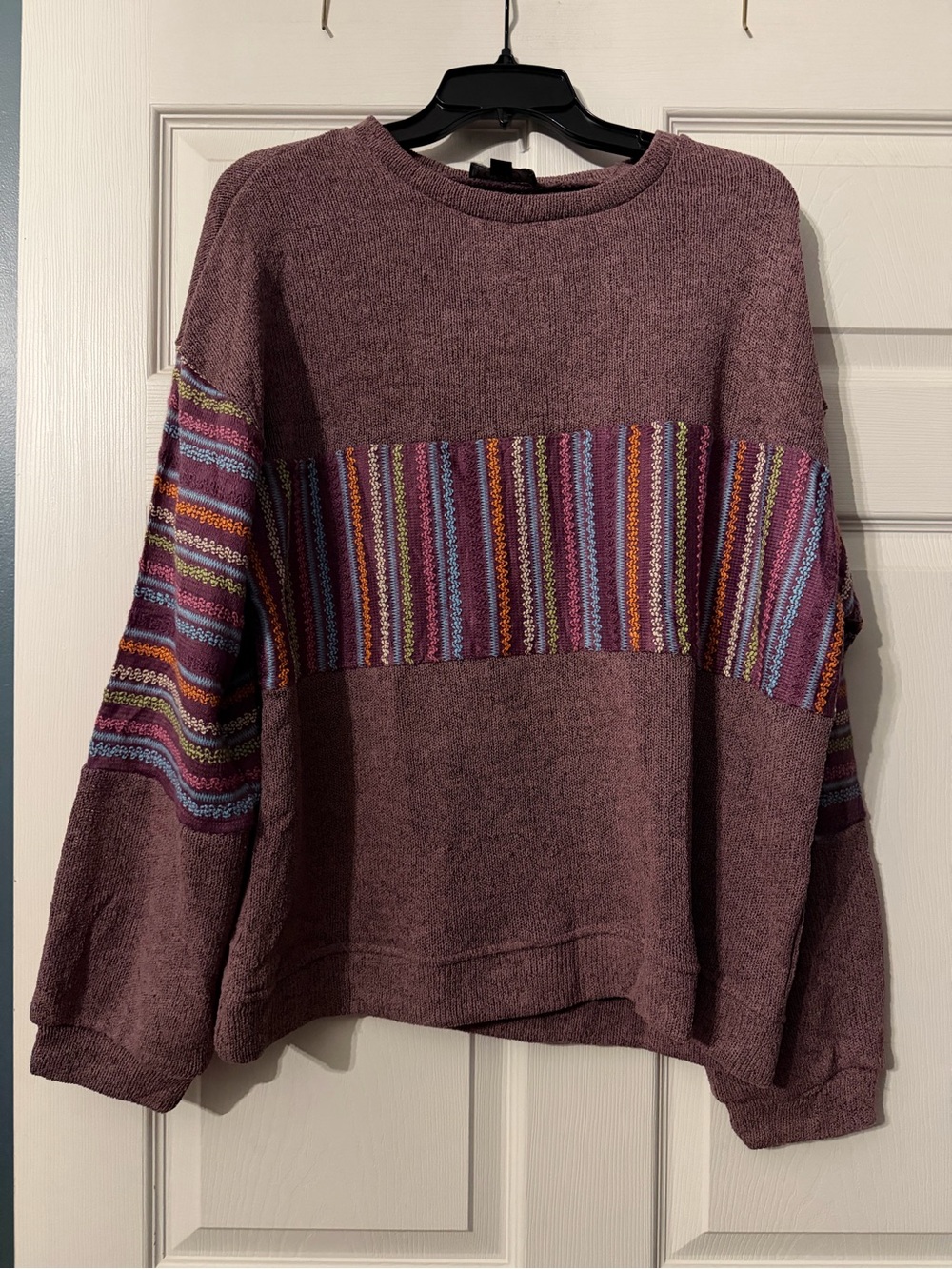 Cozy Plum Striped Panel Women's Sweater